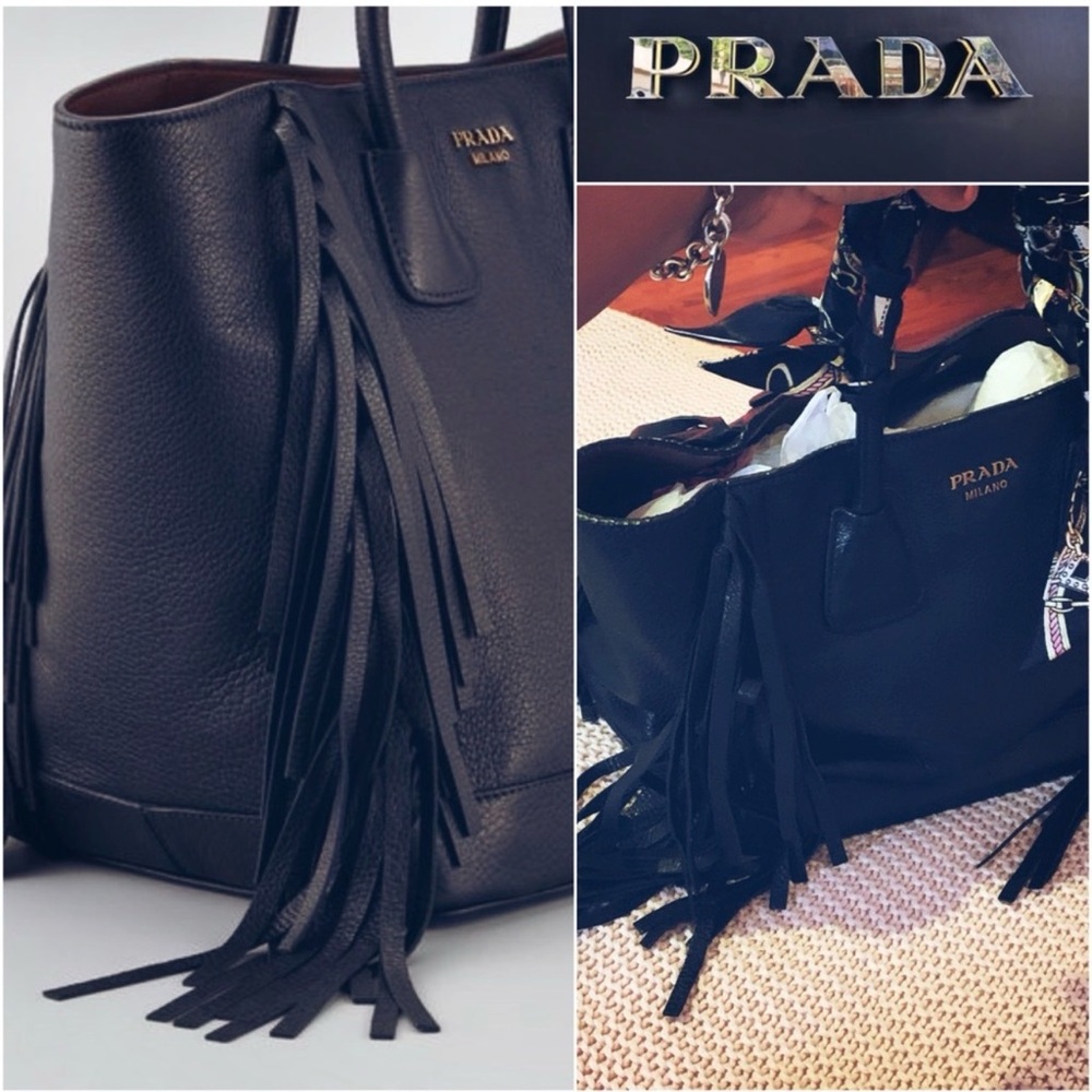 Prada Black Leather Tote with Fringe